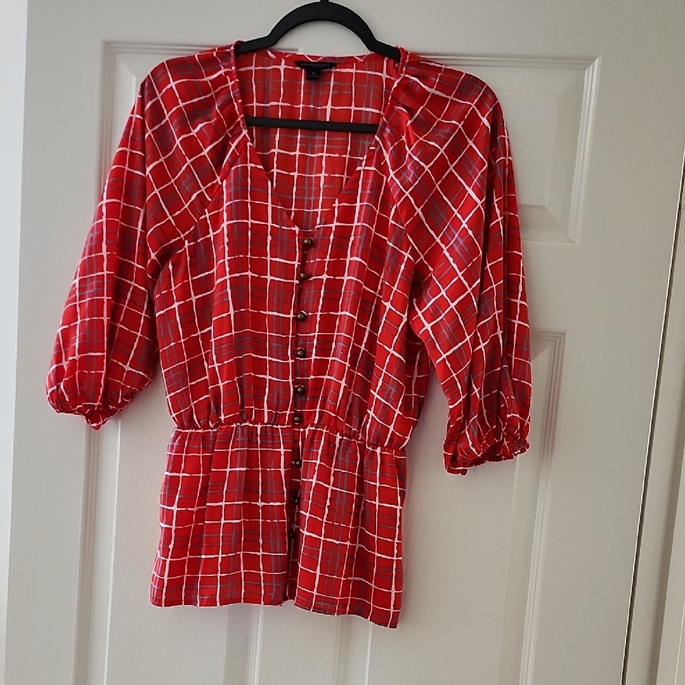 Banana Republic Red Checkered Blouse